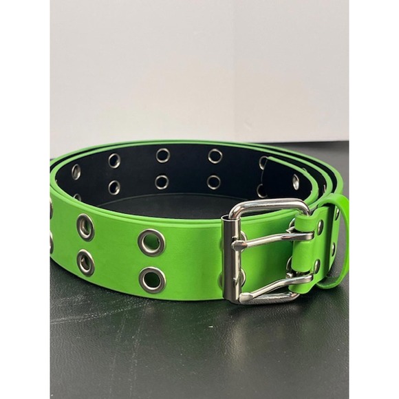 The Unbranded Brand Accessories - Y2K Retro Neon Green Moto Belt with Metal Grommet Accents Size 2XL‎